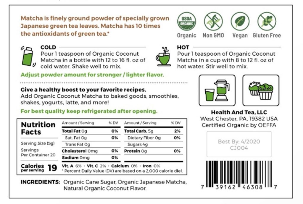 Organic Coconut Matcha Refreshing & Smooth Health&Tea