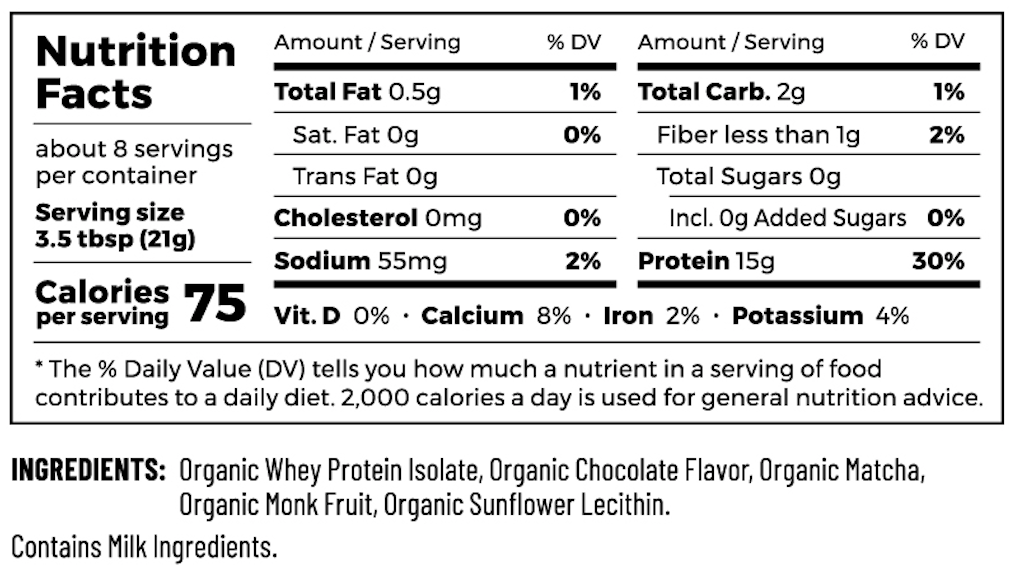 Health&Tea Isolate Protein Matcha Chocolate Flavor Nutrition Facts